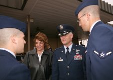 Commander greeting Airmen at graduation